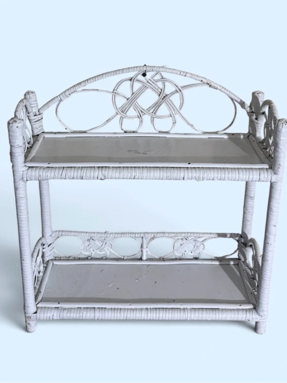 Vintage~1970s~White Wicker & Rattan ~ Two Tier ~ Wall Shelf
